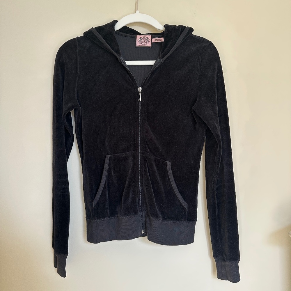 Juicy Couture Velour Hoodie Zip-Up in Black